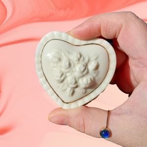 Vintage Heart Shape Porcelain Rose Ring Trinket Box